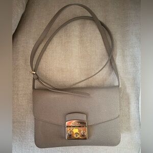 Furla Gray Crossbody Bag with Gold Clasp